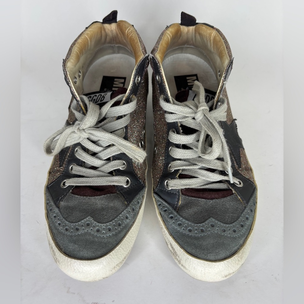 Golden Goose Green/Gold velour midstar Sneakers Silver Star Size 36 US 6 - Picture 10 of 16